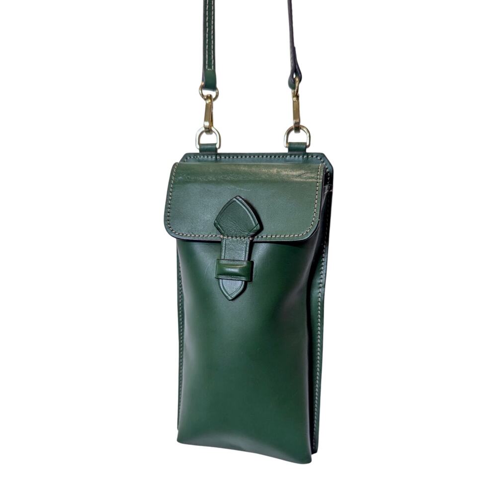 Ann Mashburn Green Leather Cell Phone Bag Crossbody